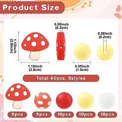 40Pcs 5 Styles Mushroom & Round Food Grade Eco-Friendly Silicone Focal Beads&nbsp;SIL-YW0002-53