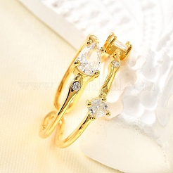 Teardrop 925 Sterling Silver Cubic Zirconia Adjustable Cuff Rings for Women&nbsp;RJEW-S631-02G