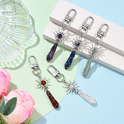 5Pcs Alloy Natural Gemstone Keychains&nbsp;KEYC-YW00216