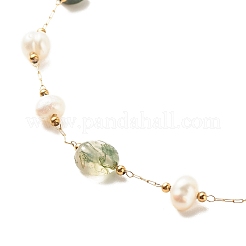 Natural Moss Agate & Pearl Beaded Anklet&nbsp;AJEW-AN00500-01