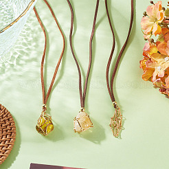 3Pcs Faux Suede Macrame Pouch  Pendant Necklaces&nbsp;NJEW-TAC0051-02