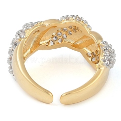 Twist Brass Micro Pave Clear Cubic Zirconia Open Cuff Ring for Women&nbsp;RJEW-Q819-02G