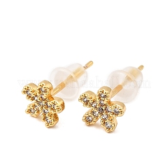 Flower Brass Micro Pave Clear Cubic Zirconia Stud Earrings&nbsp;EJEW-P331-12G
