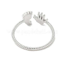 Footprint & Palm Brass Open Cuff Ring for Women&nbsp;RJEW-A040-03P