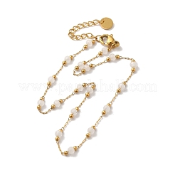 Glass Round Beaded Link Chain Anklets&nbsp;NJEW-M198-01G