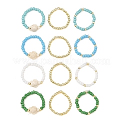 3Pcs Synthetic Turquoise & Hematite & Glass Seed Beaded Finger Rings&nbsp;RJEW-JR01092