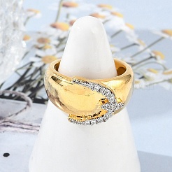 Brass Micro Pave Clear Cubic Zirconia Open Cuff Rings for Women&nbsp;RJEW-R011-03G-02