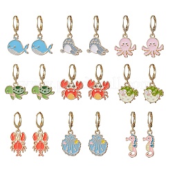 9 Pairs 9 Styles Alloy Enamel Hoop Earrings&nbsp;EJEW-JE06556