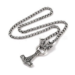 304 Stainless Steel Dragon Head Box Chain Viking Mjolnir Thor Hammer Pendant Necklaces for Men&nbsp;NJEW-K278-03AS