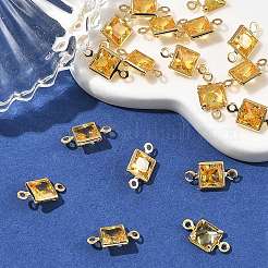 SHEGRACE Brass Pave Cubic Zirconia Square Connector Charms&nbsp;XGRQ2O088-440D-G