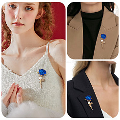 2Pcs Valentine's Day Rose Zinc Alloy Crystal Rhinestone Brooches&nbsp;JEWB-TADJ0001-02A
