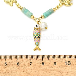 304 Stainless Steel Enamel & Shell Pearl & Natural Amazonite Pendant Necklaces&nbsp;NJEW-JN06621
