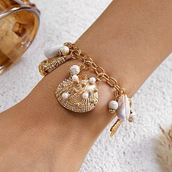 Ocean Alloy Enamel Starfish Shell Shape Multi Charm Round Plastic Beaded Stretch Bracelets for Women&nbsp;WG120C7-03