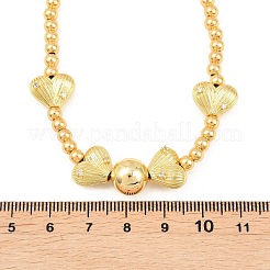 Brass Micro Pave Clear Cubic Zirconia Heart Round Beaded Bib Necklaces for Women&nbsp;NJEW-F364-08G