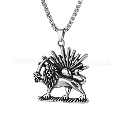 Vintage 304 Stainless Steel Lion with Sun Pendant Box Chain Necklaces for Men&nbsp;WGE39C9-01