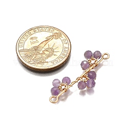 4Pcs 4 Styles Natural Green Aventurine & Apatite & Carnelian and Amethyst Faceted Round Beaded Branch Connector Charms&nbsp;PALLOY-TA00273
