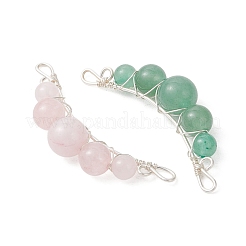 4Pcs 4 Styles Natural Tiger Eye & Rose Quartz & Carnelian & Amethyst Round Beaded Connector Charms&nbsp;PALLOY-TA00408-02
