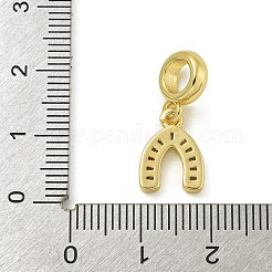 Rack Plating Brass Pave Clear Cubic Zirconia U Shape/Horse Shoes European Dangle Charms&nbsp;KK-Z067-40G-01
