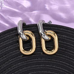 304 Stainless Steel Two Tone Oval Dangle Stud Earrings&nbsp;X-EJEW-L304-04GP