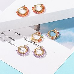 Cubic Zirconia Round Beads Braided Hoop Earrings&nbsp;EJEW-JE04868