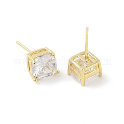 Square Brass Stud Earrings with Clear Glass for Women&nbsp;EJEW-L285-006G