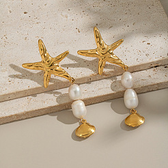 Stainless Steel Starfish with Shell Shape Dangle Stud Earrings&nbsp;YU0705