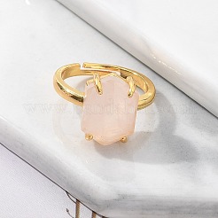 Hexagon Natural Rose Quartz Finger Rings&nbsp;RJEW-B113-02G-04