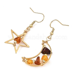 Natural Amber Wire Wrapped Star Moon Dangle Earrings&nbsp;EJEW-JE07532