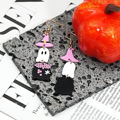 Witch Hat with Ghost Acrylic Dangle Earrings&nbsp;FS-WG1324F-01