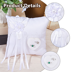 Squre with Bowknot Polyester Wedding Finger Ring Display Pillow&nbsp;DIY-WH0899-722
