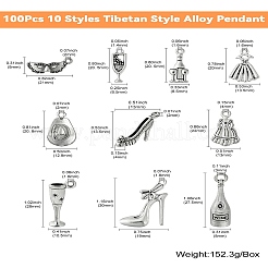 100Pcs 10 Styles Tibetan Style Alloy Pendant&nbsp;FIND-CJ0001-74