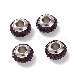 Rondelle 304 Stainless Steel Polymer Clay Rhinestone European Beads&nbsp;GPDL-P003-14