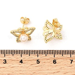 Butterfly Brass Micro Pave Clear Cubic Zirconia Stud Earrings&nbsp;EJEW-C154-03G