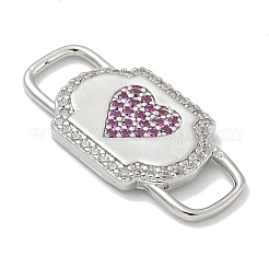 Rack Plating Brass Micro Pave Clear & Orchid Cubic Zirconia Heart Mask Connector Charms&nbsp;KK-L224-065P