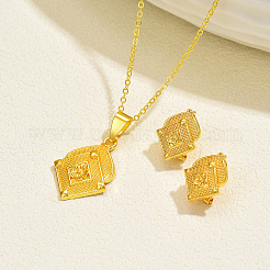 Brass Rhombus with Flower Pendant Necklace & Stud Earrings Sets for Women&nbsp;IE5551