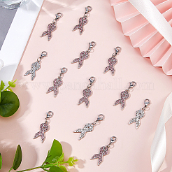 20Pcs Awareness Ribbon Shaped Alloy Rose Rhinestone Pendant Decorations&nbsp;HJEW-FH00186
