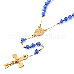 Ion Plating(IP) Crucifix Cross 304 Stainless Steel Rosary Bead Necklaces&nbsp;NJEW-M075-03G-07