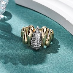 Brass Micro Pave Clear Cubic Zirconia Cuff Finger Rings for Women&nbsp;RJEW-C116-16G