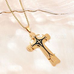 Religion 201 Stainless Steel Black Enamel Cross Pendant 304 Stainless Steel Box Chain Necklaces&nbsp;SA-H003-07G