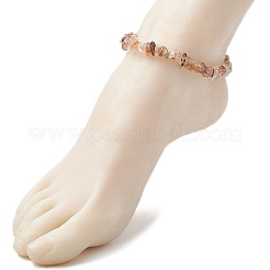 Natural Black Gold Rutilated Quartz Chip Beaded Anklets for Women&nbsp;AJEW-AN00695