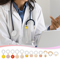 12Pcs 12 Styles Flower Heart Butterfly Alloy Enamel & Resin & Plastic Pearl Stethoscope Pendant Decorations&nbsp;HJEW-OC00262