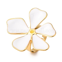 Golden Ion Plating(IP) 304 Stainless Steel Enamel Flower Adjustable Rings for Women&nbsp;RJEW-K276-01G