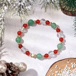 Christmas Theme Green Aventurine & Carnelian & Quartz Crystal Beaded Stretch Bracelets for Women&nbsp;BJEW-TA00543