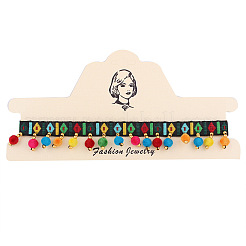 Cloth Embroidery Band with Colorful Wool Pom Pom Ball Tassel Choker Necklaces for Women&nbsp;FS-WG50431-01