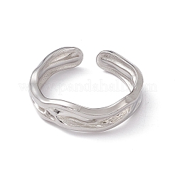 Non-Tarnish 304 Stainless Steel Twist Wave Open Cuff Ring for Women&nbsp;RJEW-C045-23P