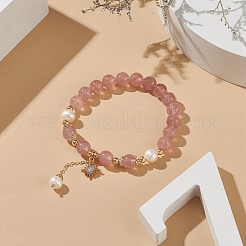 Natura Strawberry Quartz & Pearl Beaded Stretch Bracelet&nbsp;BJEW-JB09004