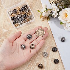 3 Colors 1-Hole Alloy Star with Flat Round Shank Buttons&nbsp;BUTT-GF0004-30B