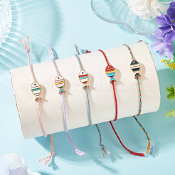 5Pcs 5 Colors Alloy Enamel Fish Charm Adjustable Bracelets&nbsp;BJEW-TA0001-31