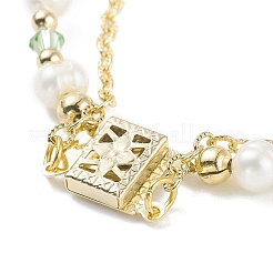 Natural Pearl & Glass Beaded Multi-strand Bracelet with Brass Cable Chains for Women&nbsp;BJEW-TA00077-01