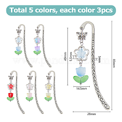 15Pcs 5 Colors Glass Tulip Charms Bookmarks&nbsp;AJEW-HS00009